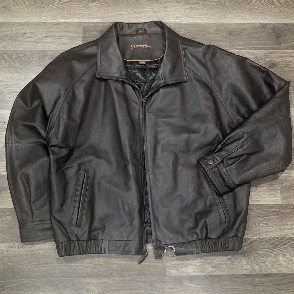 Vintage 90s Distressed St. Johns Bay Dark Brown Leather Bomber